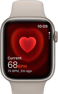 אפליקציית דופק המציגה קריאה נוכחית של 68 BPM ומסך התראת דום נשימה בשינה בשני מכשירי Apple Watch Series 10 נפרדים