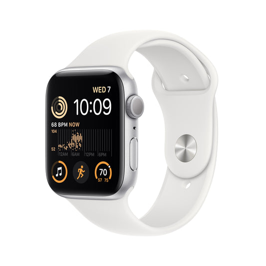 Apple Watch SE GPS 44mm Silver Aluminum Case with White Sport Band - M/L