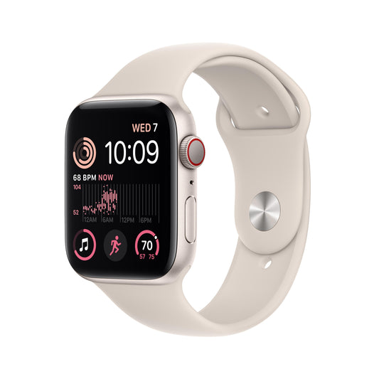 Apple Watch SE GPS + Cellular 44mm Starlight Aluminum Case with Starlight Sport Band - M/L