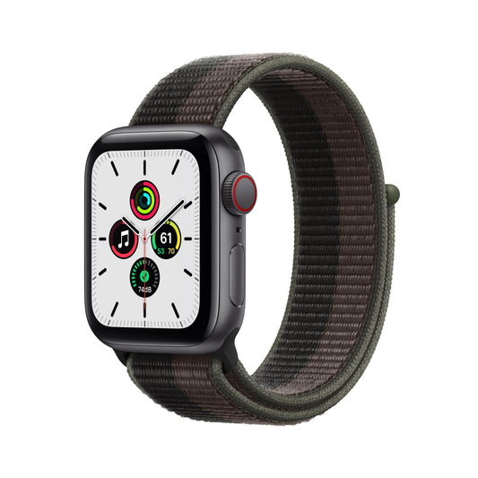 Apple Watch SE GPS + Cellular, 40mm Space Gray Aluminum Case with Tornado/Gray Sport Loop
