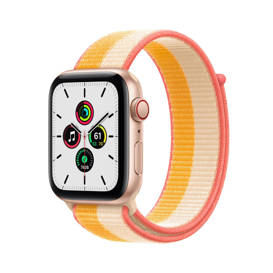 Apple Watch SE GPS + Cellular, 44mm Gold Aluminum Case with Maize/White Sport Loop