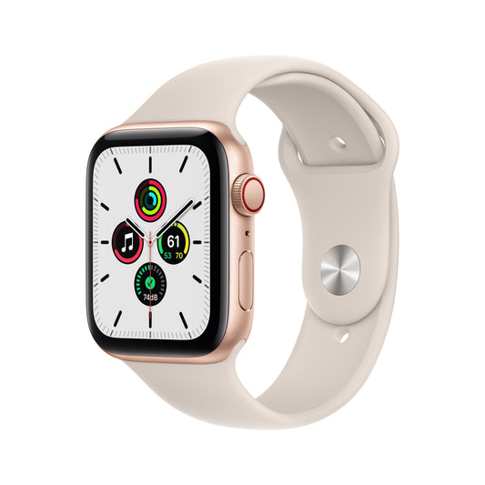 Apple Watch SE GPS + Cellular, 44mm Gold Aluminum Case with Starlight Sport Band - Regular
