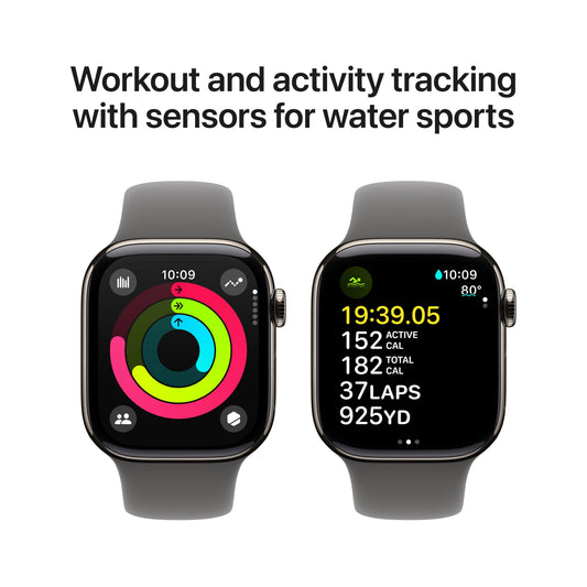 Apple Watch Series 10 GPS + Cellular 42mm Natural Titanium Case with Stone Grey Sport Band - M/L