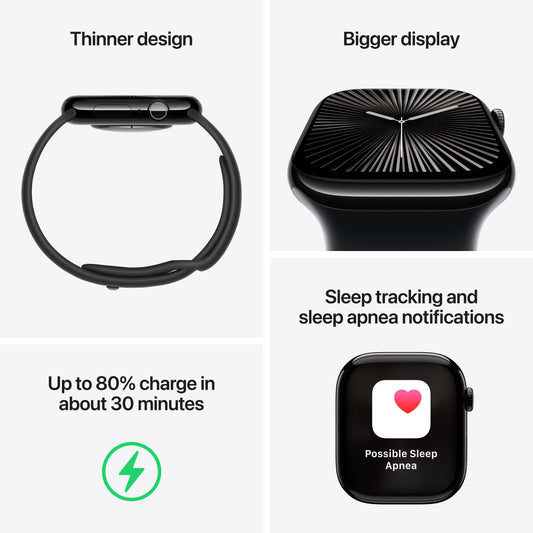 Apple Watch Series 10 GPS de 46 mm con caja de aluminio negro azabache y correa deportiva negra (talla M/L)