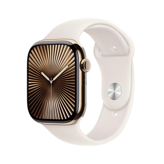 Apple Watch Series 10 GPS + Cellular de 46 mm con caja de titanio dorado y correa deportiva Starlight - Talla S/M