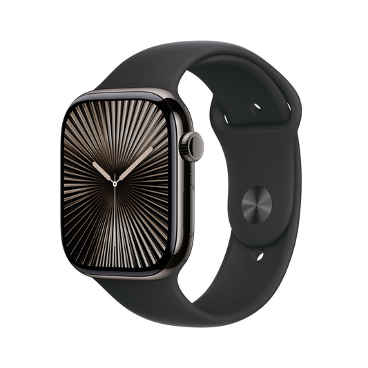 Apple Watch Series 10 GPS + Cellular de 46 mm con caja de titanio color pizarra y correa deportiva negra - Talla S/M