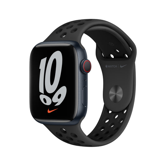 Apple Watch Nike Series 7 GPS + Cellular, 45mm Midnight Aluminum Case with Anthracite/Black Nike Sport Band - Regular