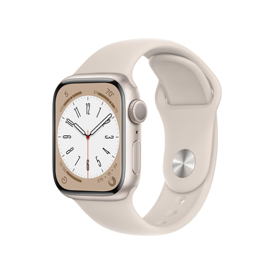 Apple Watch Series 8 GPS de 41 mm con caja de aluminio Starlight y correa deportiva Starlight (talla pequeña/mediana)