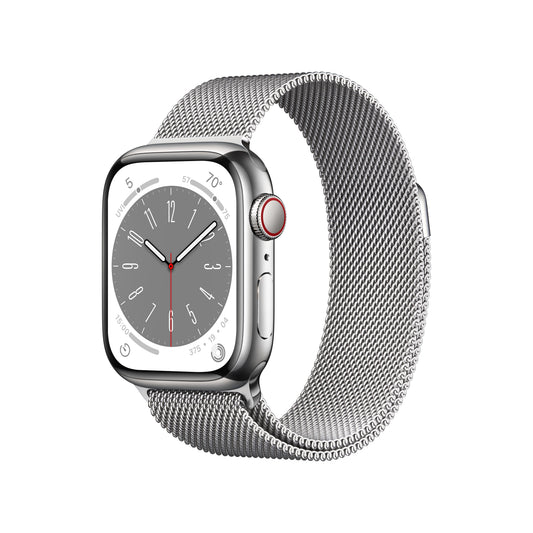 Apple Watch Series 8 GPS + Cellular de 41 mm con caja de acero inoxidable plateada y correa milanesa plateada