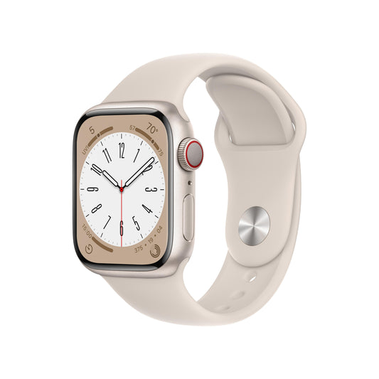 Apple Watch Series 8 GPS + Cellular de 41 mm con caja de aluminio Starlight y correa deportiva Starlight (talla M/L)