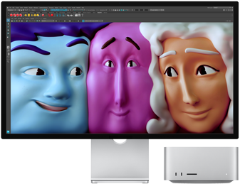 Front view of Mac Studio with Studio Display