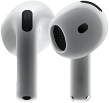 Hardware de los AirPods 4, que muestra la vista frontal y trasera que muestra el nuevo diseño