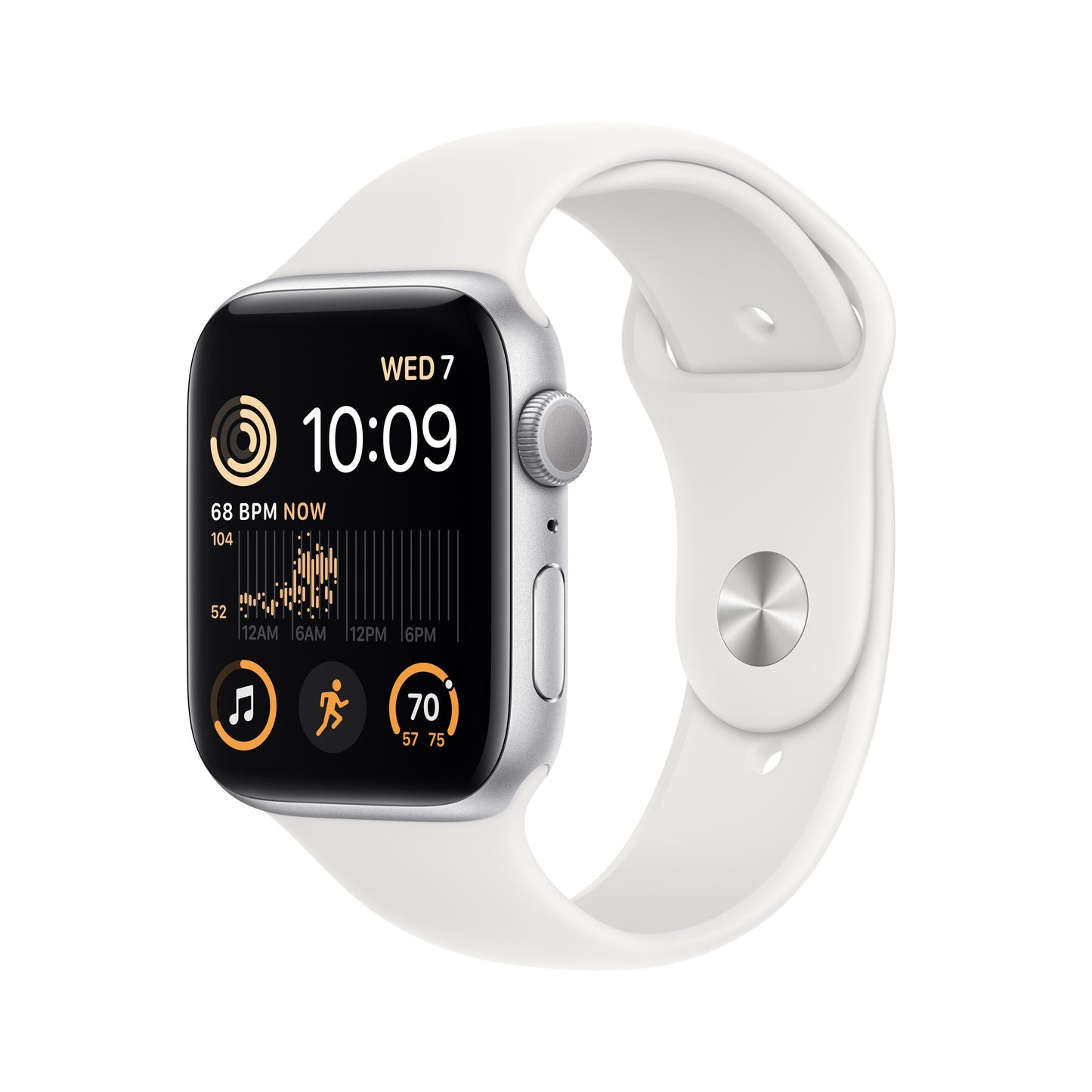 Apple Watch SE GPS 44mm Silver Aluminum Case with White Sport Band - M/L