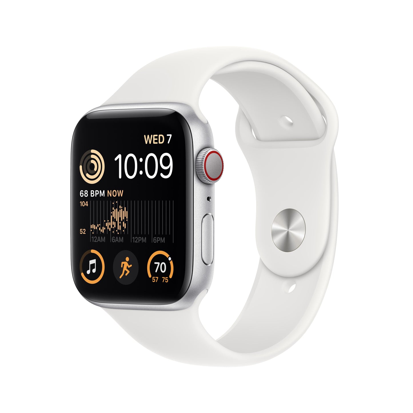 Apple Watch SE GPS + Cellular 44mm Silver Aluminum Case with White Sport Band - M/L