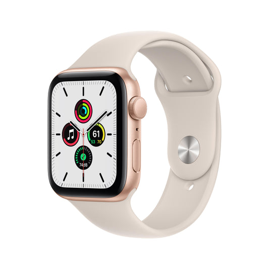 Apple Watch SE GPS, 44mm Gold Aluminum Case with Starlight Sport Band - Regular
