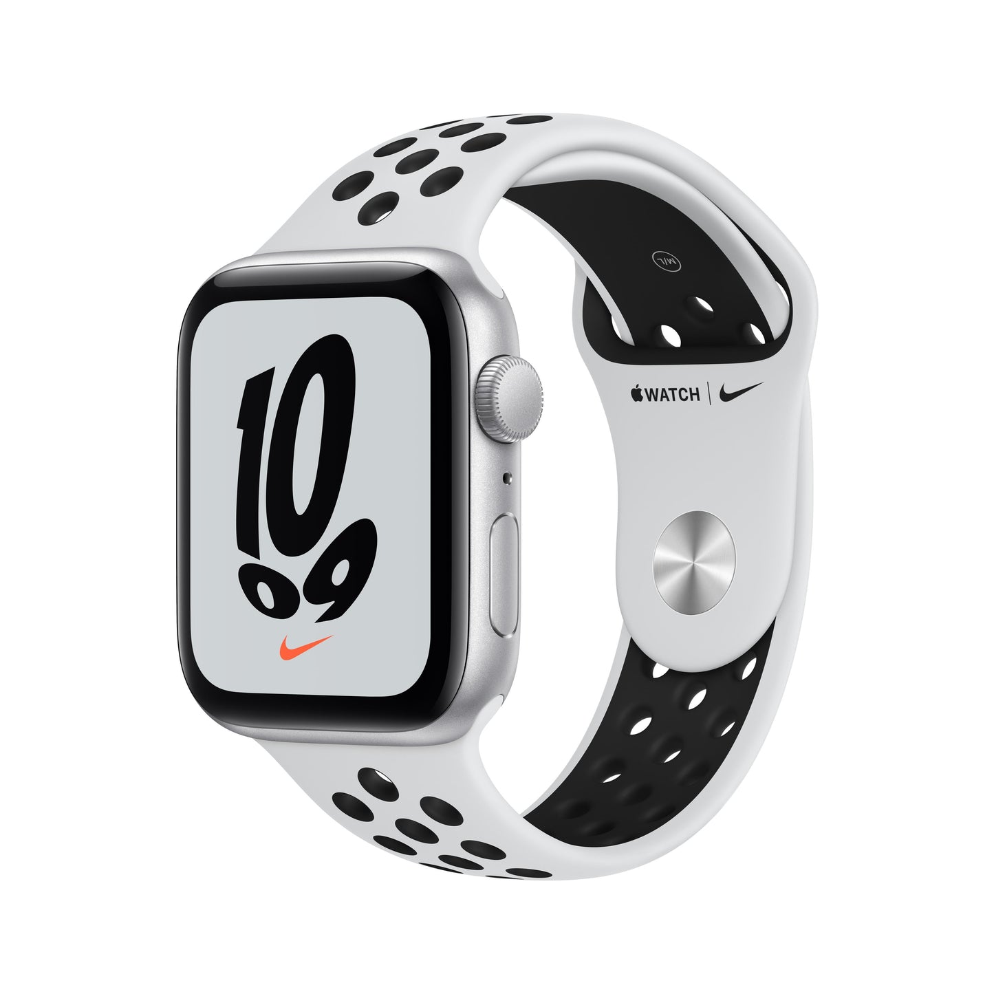 Apple Watch Nike SE GPS, 44mm Silver Aluminum Case with Pure Platinum/Black Nike Sport Band - Regular