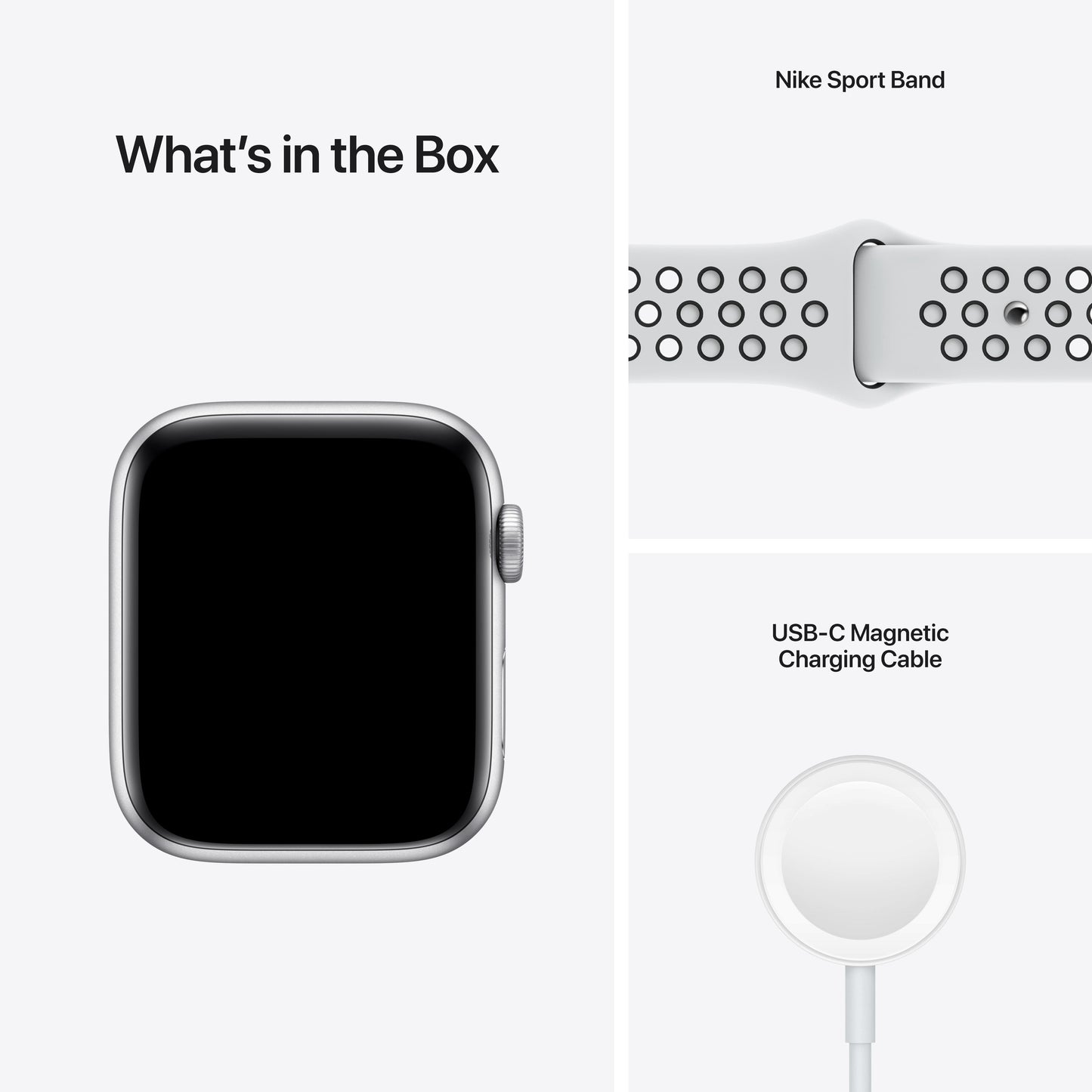 Apple Watch Nike SE GPS, 44mm Silver Aluminum Case with Pure Platinum/Black Nike Sport Band - Regular