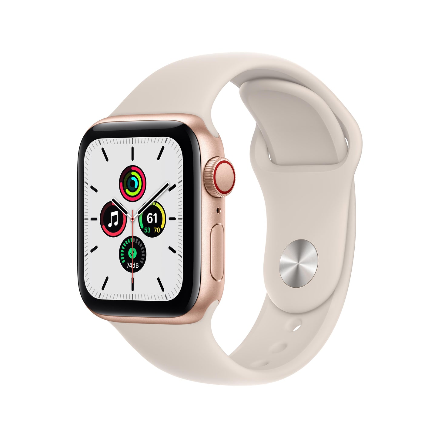 Apple Watch SE GPS + Cellular, 40mm Gold Aluminum Case with Starlight Sport Band - Regular