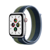 Apple Watch SE GPS + Cellular, caja de aluminio plateado de 44 mm con correa deportiva azul abismo/verde musgo