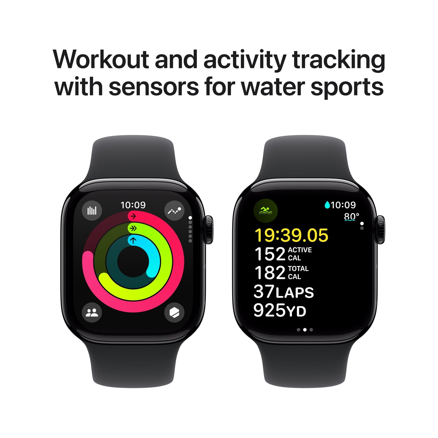 Apple Watch Series 10 GPS de 42 mm con caja de aluminio negro azabache y correa deportiva negra (talla S/M)