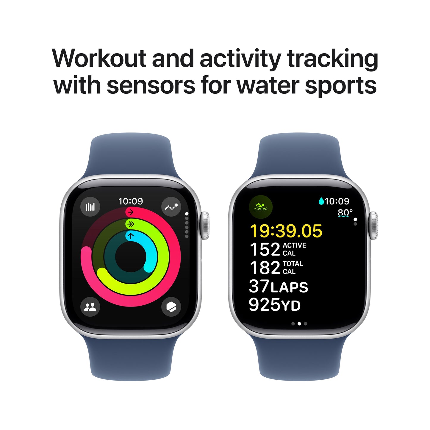 Apple Watch Series 10 GPS 42mm Silver Aluminum Case with Denim Sport Band - M/L