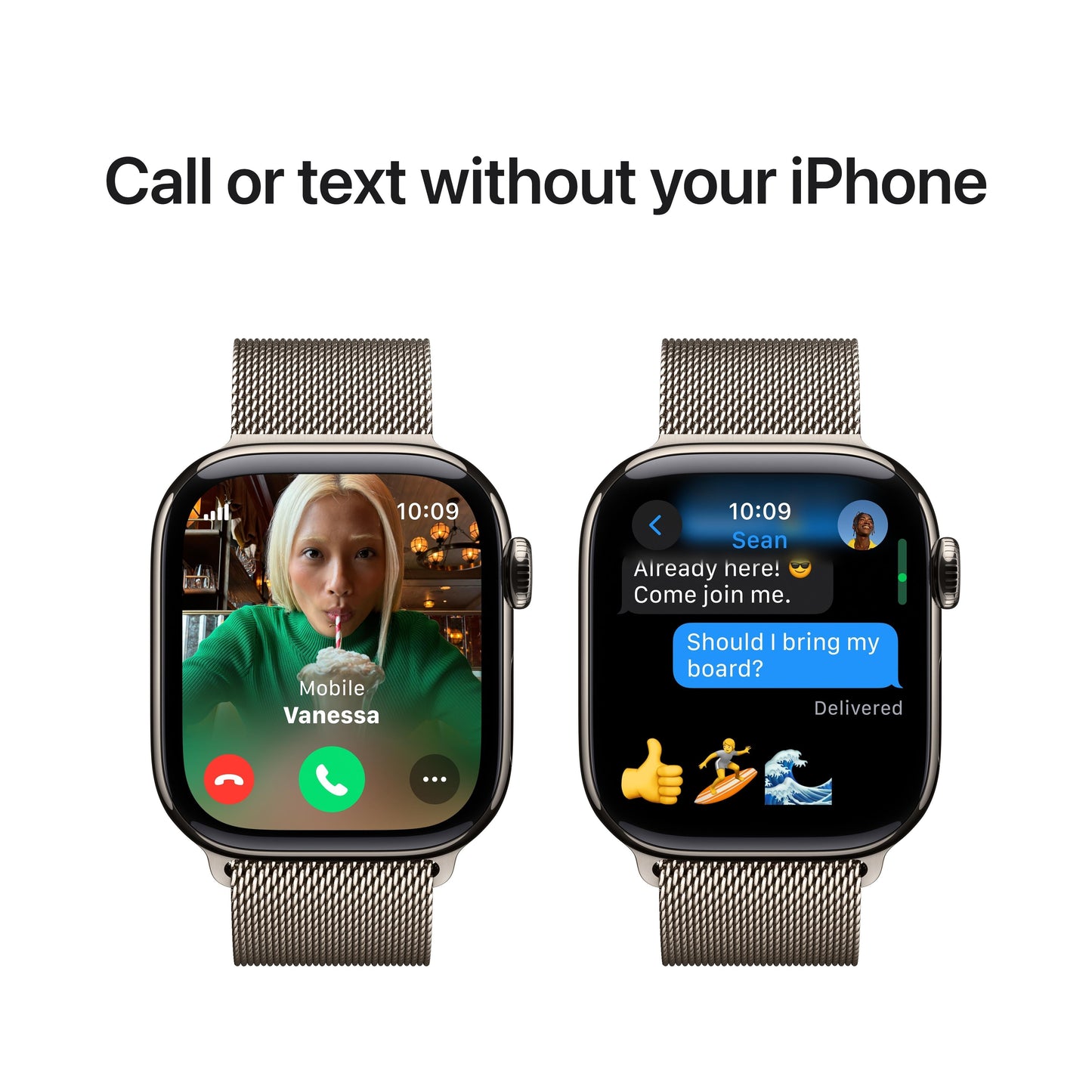 Apple Watch Series 10 GPS + Cellular de 42 mm con caja de titanio natural y correa milanesa natural