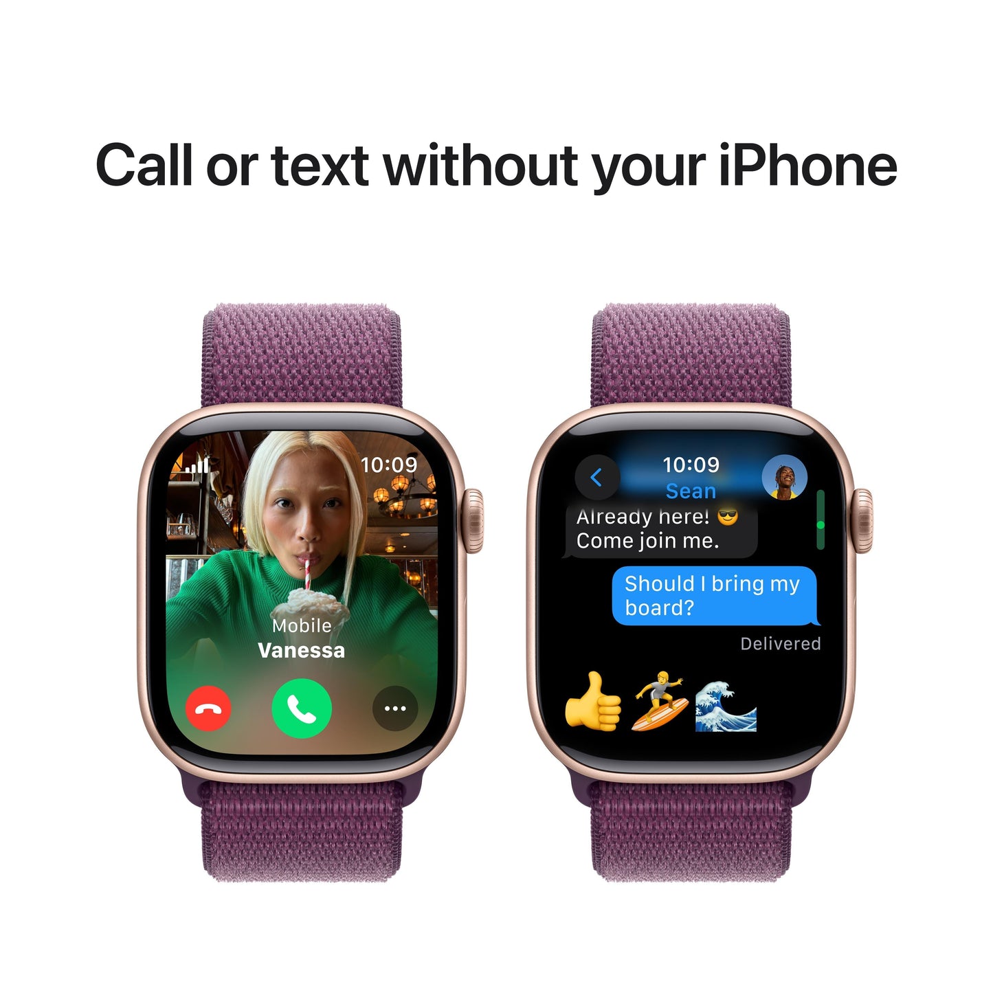 Apple Watch Series 10 GPS + Cellular 42mm Rose Gold Aluminum Case with Plum Sport Loop