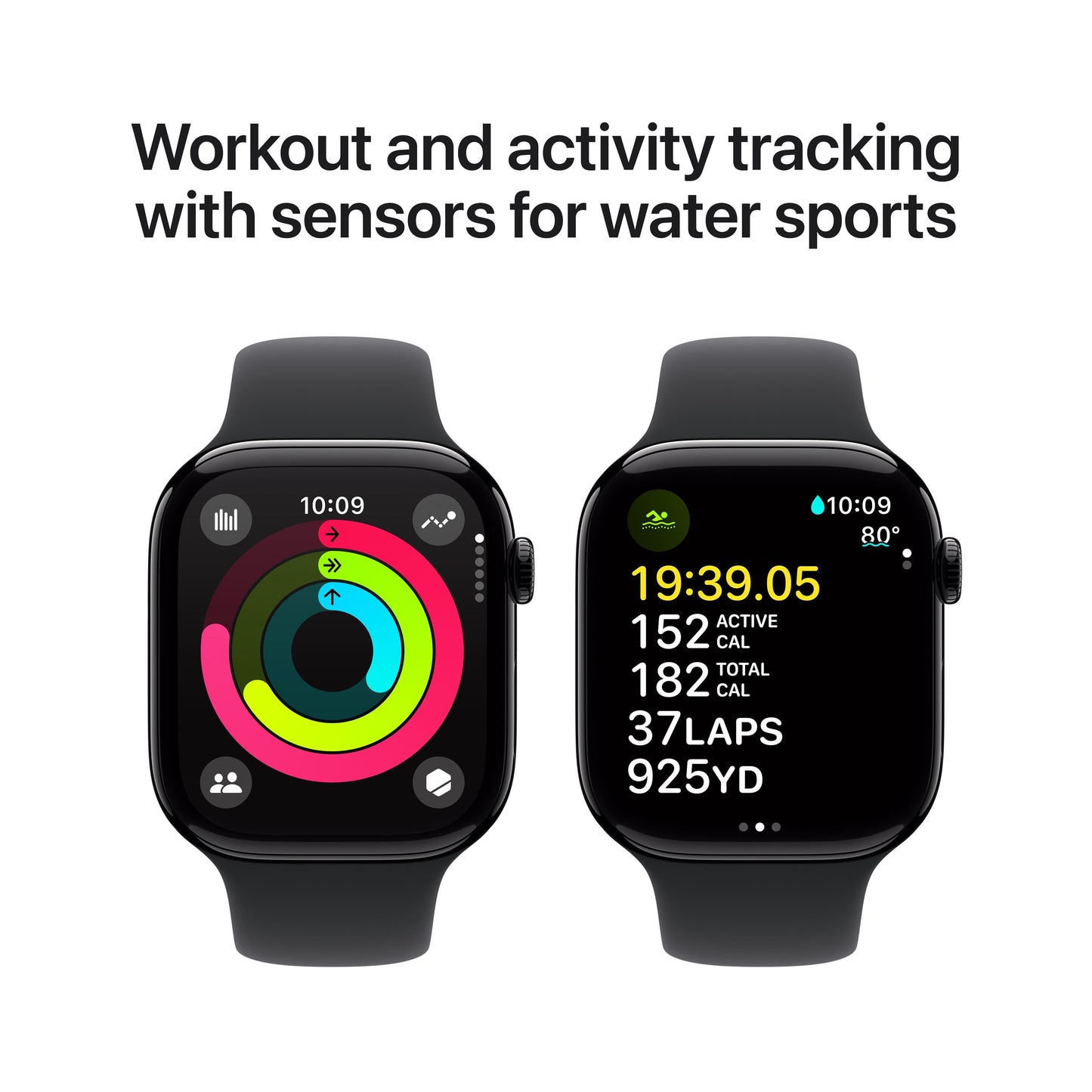 Apple Watch Series 10 GPS de 46 mm con caja de aluminio negro azabache y correa deportiva negra (talla M/L)