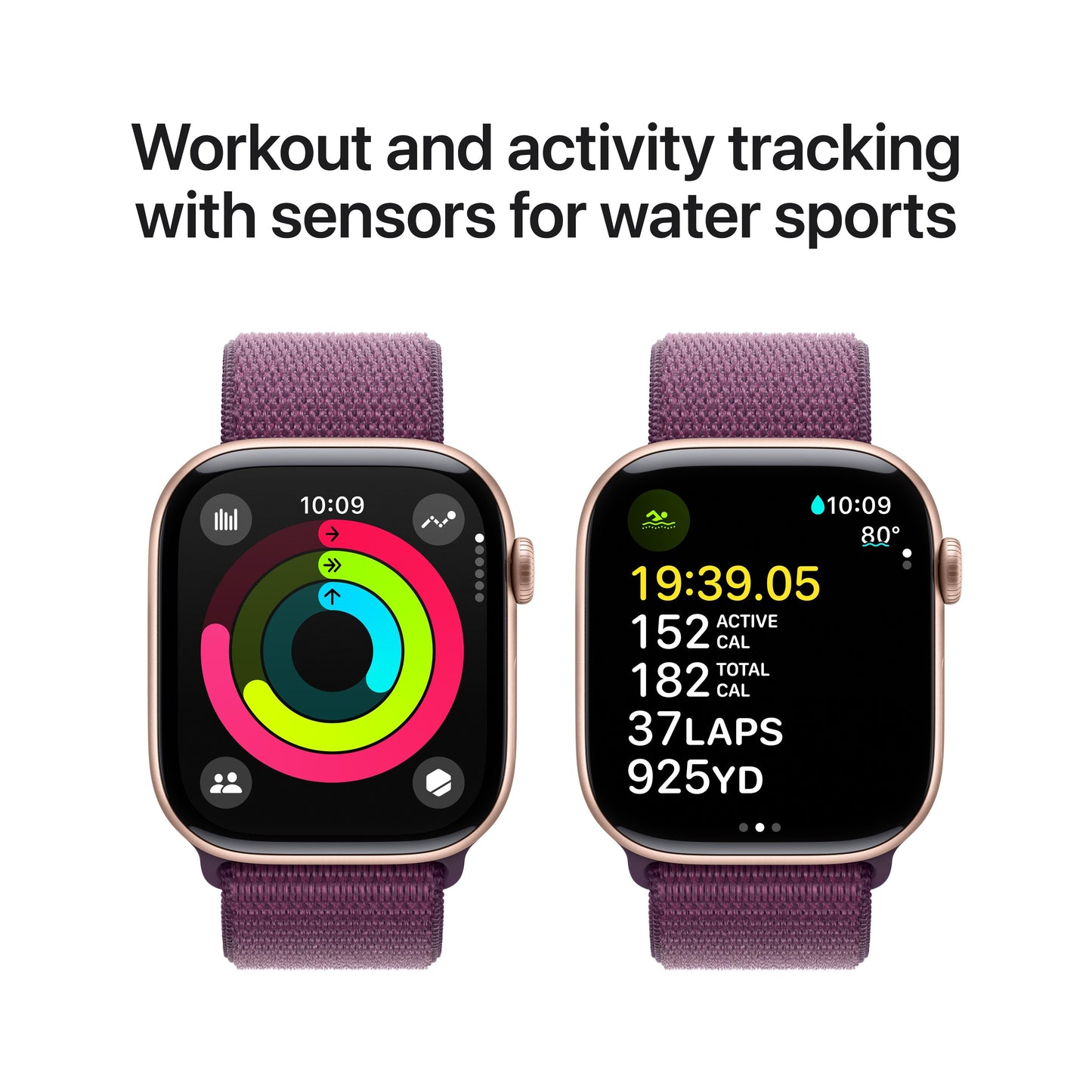 Apple Watch Series 10 GPS 46mm Rose Gold Aluminum Case with Plum Sport Loop