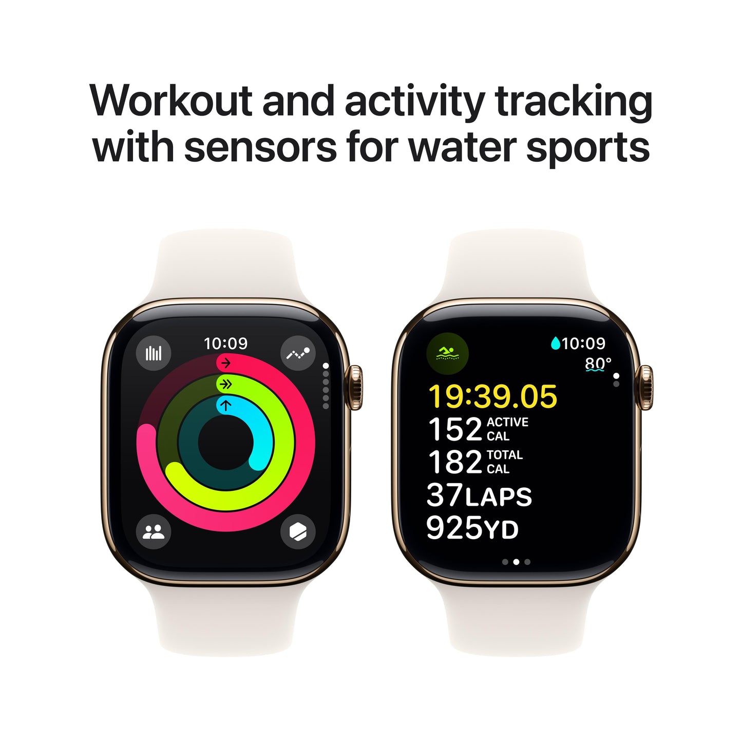 Apple Watch Series 10 GPS + Cellular 46mm Gold Titanium Case with Starlight Sport Band - S/M