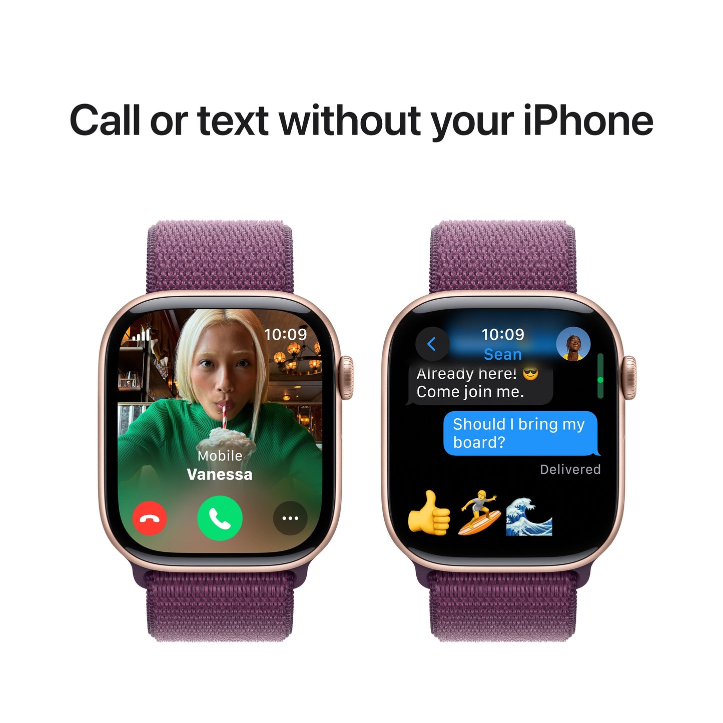 Apple Watch Series 10 GPS + Cellular 46mm Rose Gold Aluminum Case with Plum Sport Loop