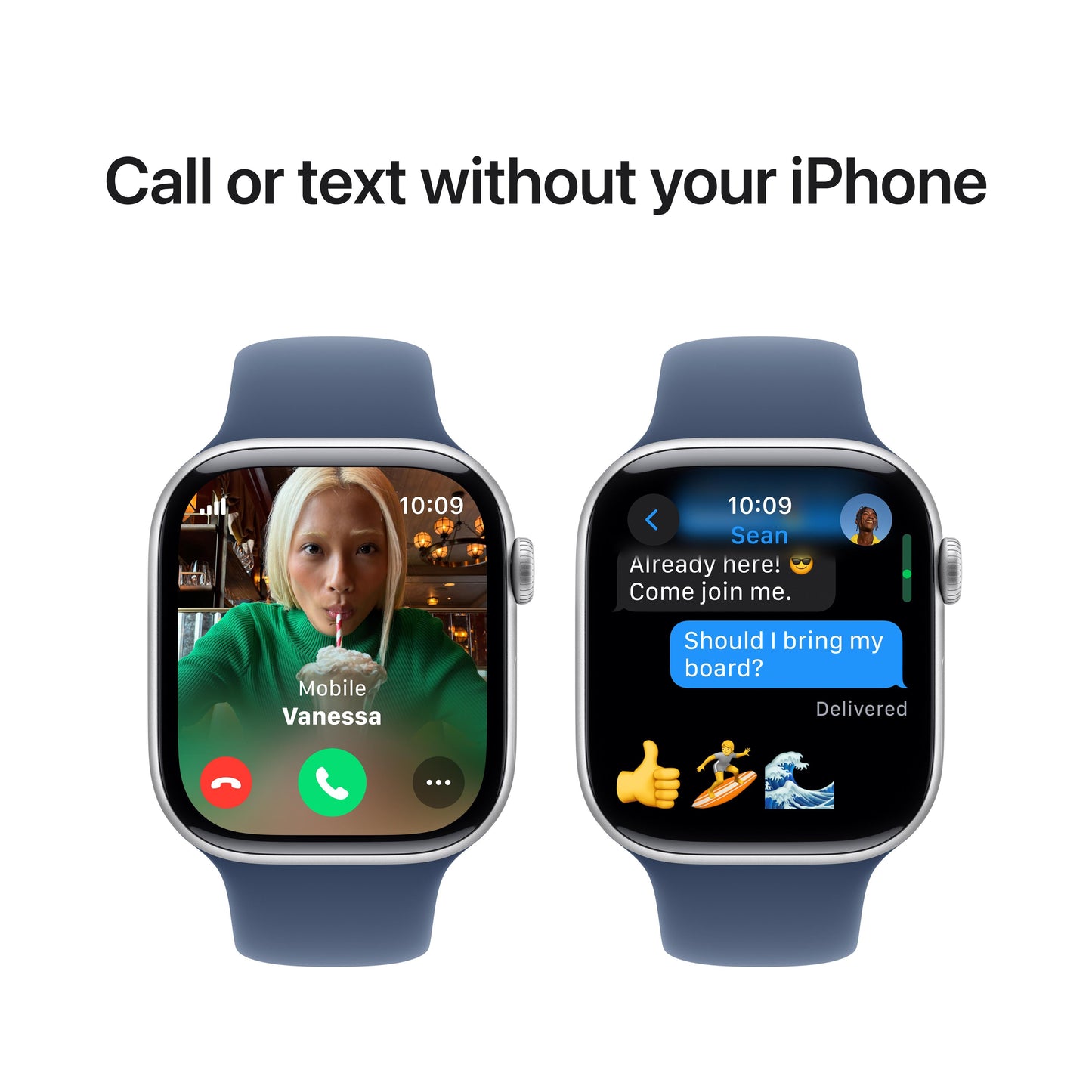 Apple Watch Series 10 GPS + Cellular 46mm Silver Aluminum Case with Denim Sport Band - M/L