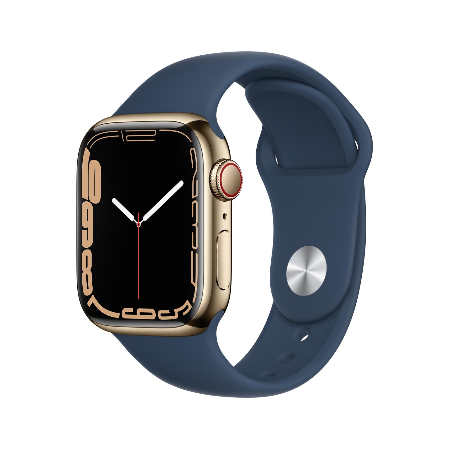 Apple Watch Series 7 GPS + Cellular, 41mm Gold Stainless Steel Case with Abyss Blue Sport Band - Regular