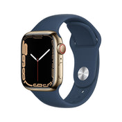 Apple Watch Series 7 GPS + Cellular, 41mm Gold Stainless Steel Case with Abyss Blue Sport Band - Regular