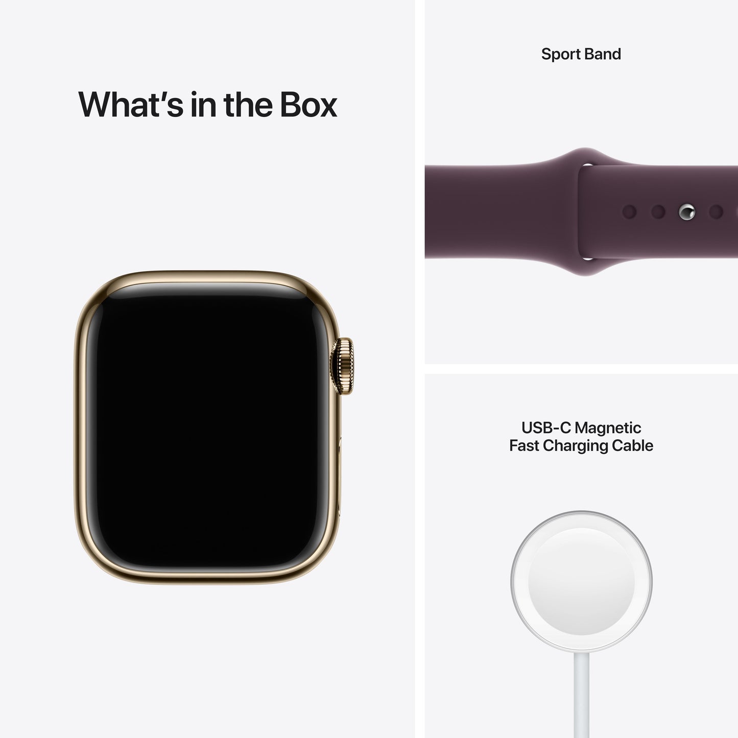 Apple Watch Series 7 GPS + Cellular, 41mm Gold Stainless Steel Case with Dark Cherry Sport Band - Regular