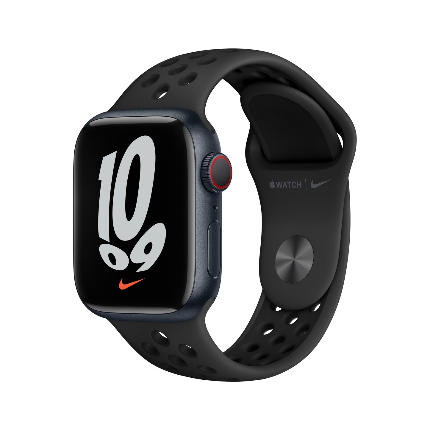 Apple Watch Nike Series 7 GPS + Cellular, 41mm Midnight Aluminum Case with Anthracite/Black Nike Sport Band - Regular