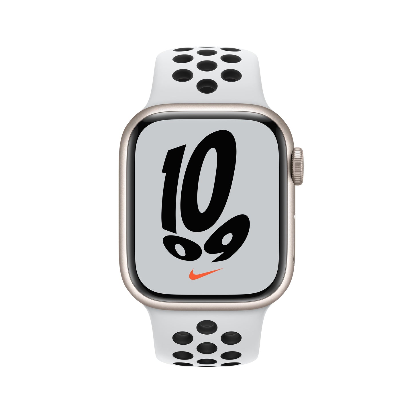 Apple Watch Nike Series 7 GPS + Cellular, 41mm Starlight Aluminum Case with Pure Platinum/Black Nike Sport Band - Regular