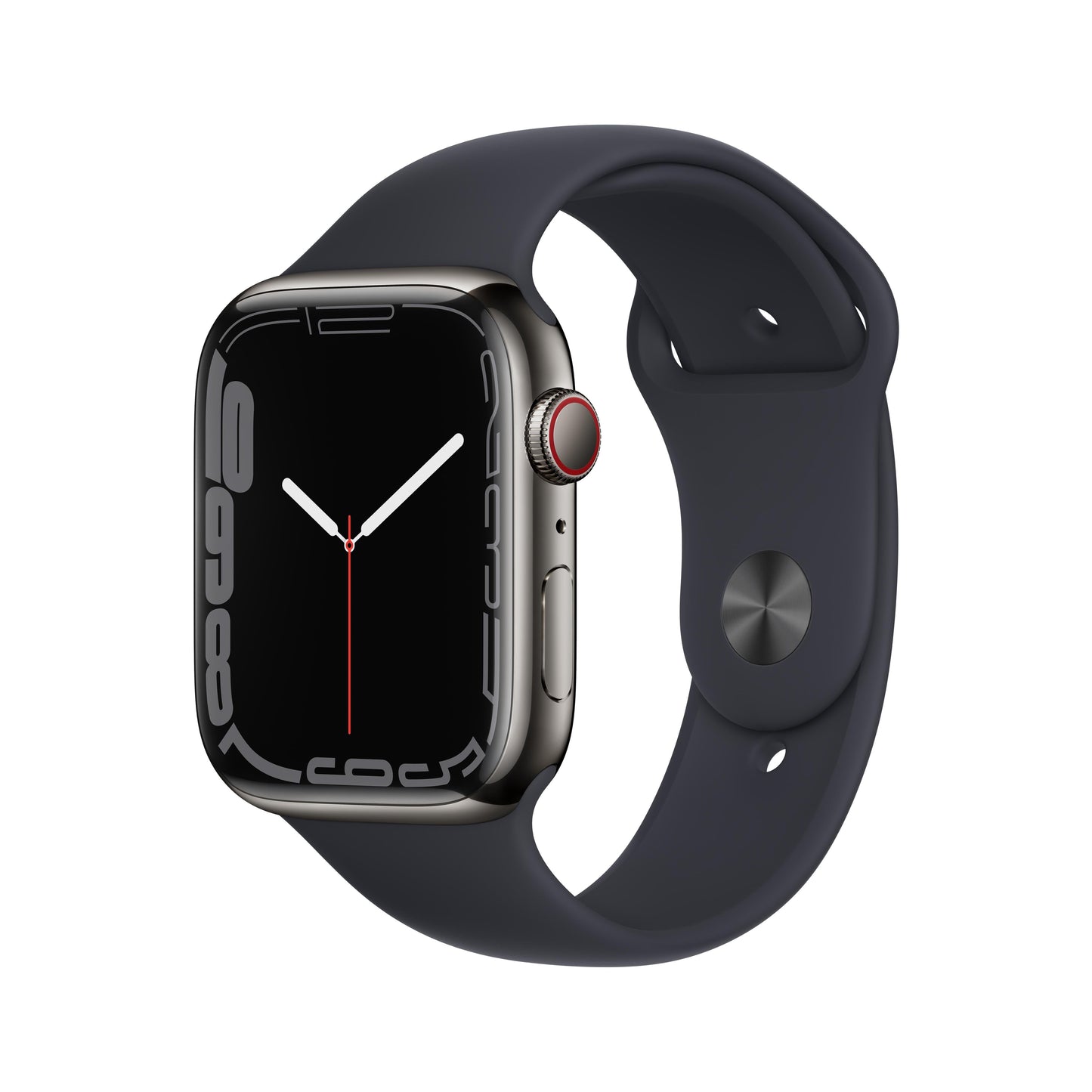 Apple Watch Series 7 GPS + Cellular, 45mm Graphite Stainless Steel Case with Midnight Sport Band - Regular