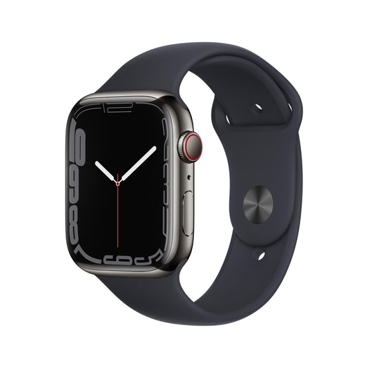 Apple Watch Series 7 GPS + Cellular, 45mm Graphite Stainless Steel Case with Midnight Sport Band - Regular
