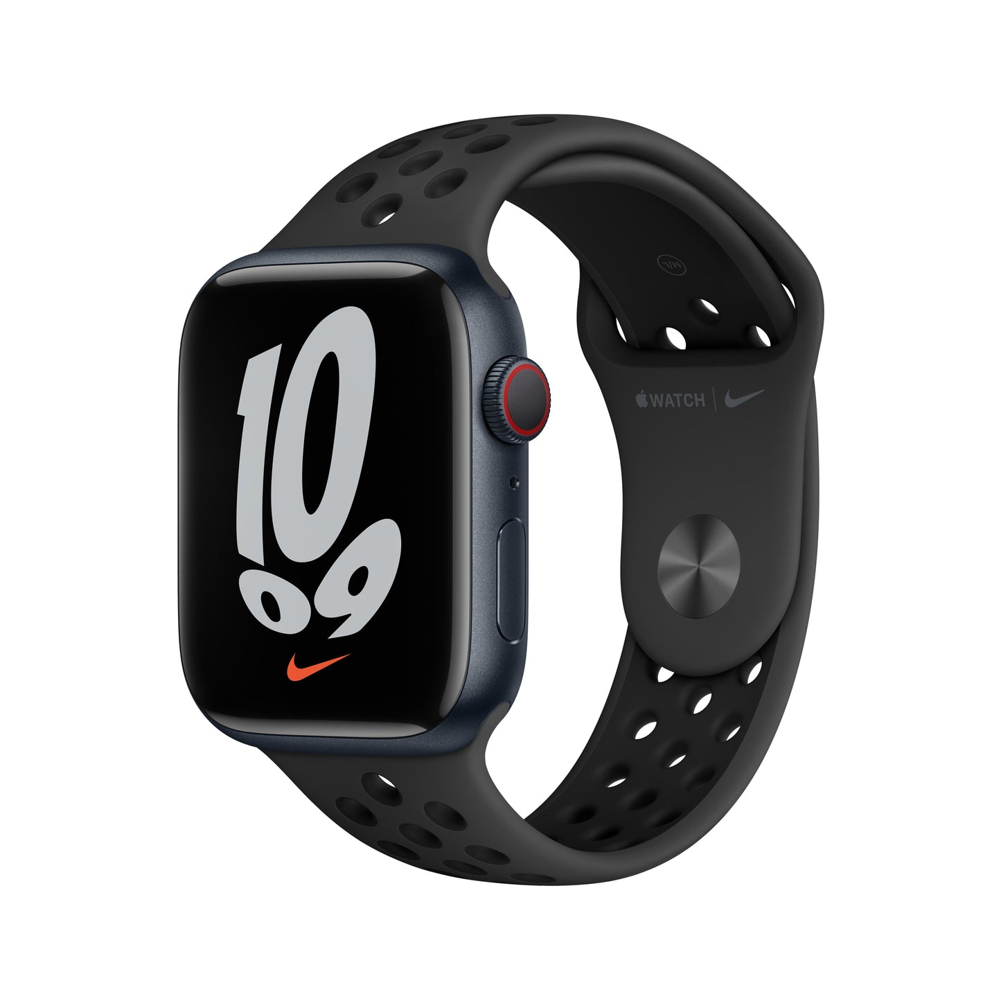 Apple Watch Nike Series 7 GPS + Cellular, 45mm Midnight Aluminum Case with Anthracite/Black Nike Sport Band - Regular