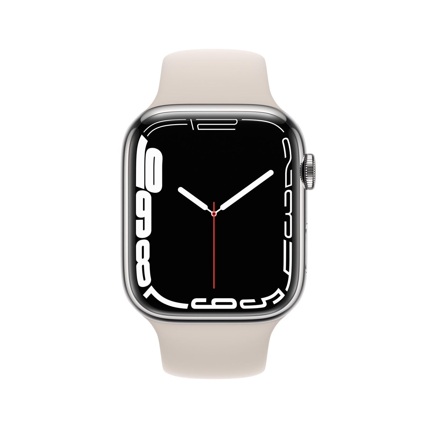 Apple Watch Series 7 GPS + Cellular, 45mm Silver Stainless Steel Case with Starlight Sport Band - Regular