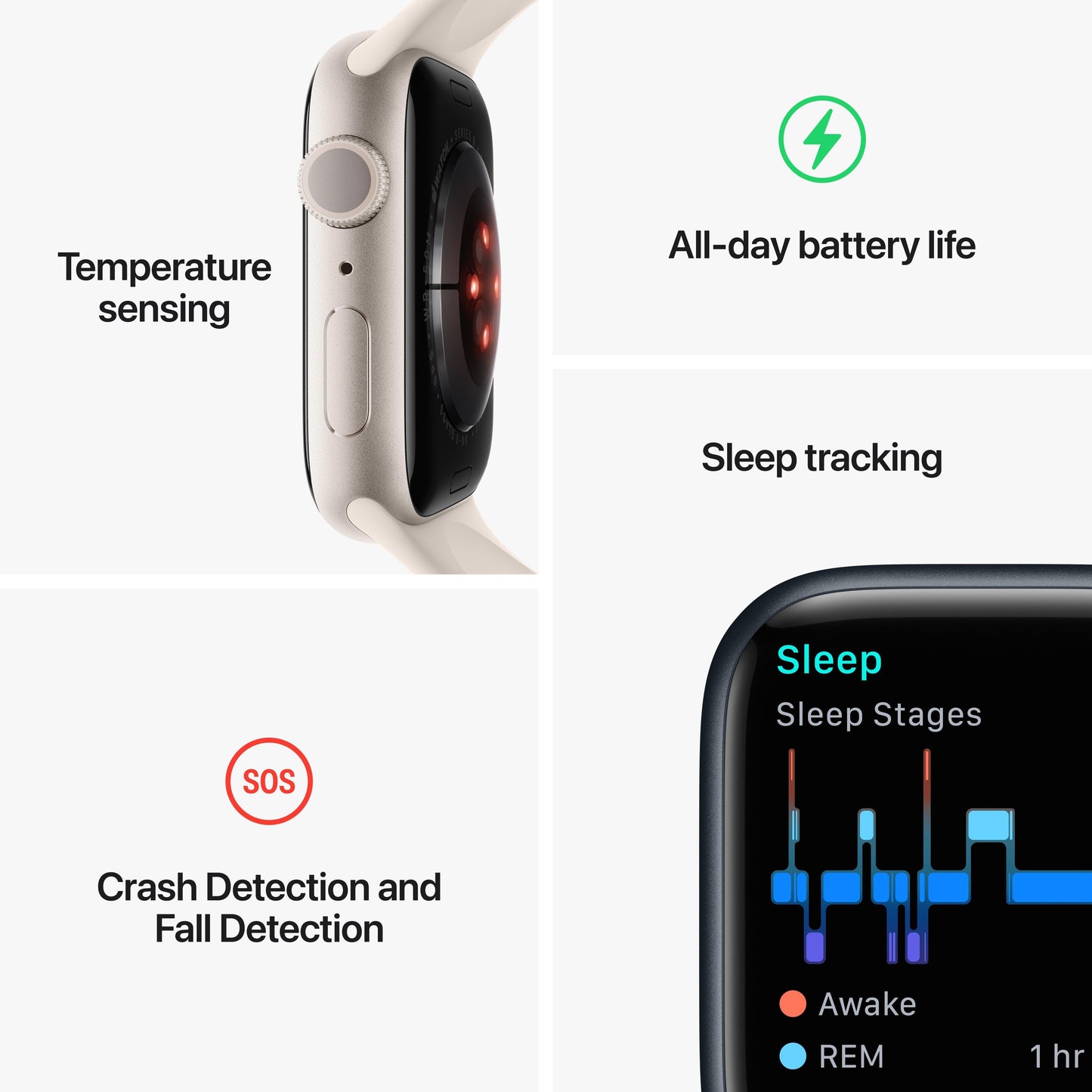 Apple Watch Series 8 GPS de 41 mm con caja de aluminio Starlight y correa deportiva Starlight (talla M/L)