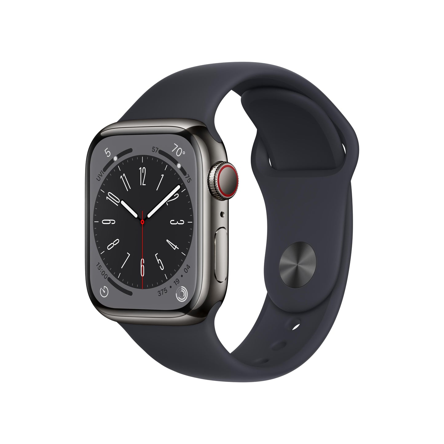 Apple Watch Series 8 GPS + Cellular de 41 mm, caja de acero inoxidable color grafito con correa deportiva color medianoche - M/L