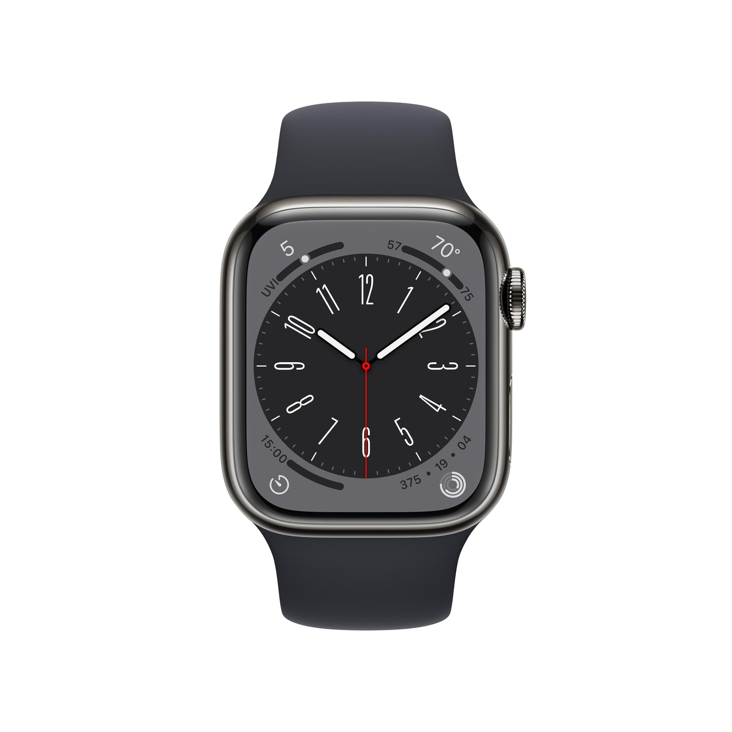 Apple Watch Series 8 GPS + Cellular de 41 mm, caja de acero inoxidable color grafito con correa deportiva color medianoche - Talla S/M
