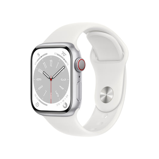 Apple Watch Series 8 GPS + Cellular de 41 mm con caja de aluminio plateada y correa deportiva blanca - M/L