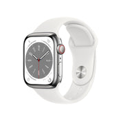 Apple Watch Series 8 GPS + Cellular de 41 mm con caja de acero inoxidable plateada y correa deportiva blanca - M/L