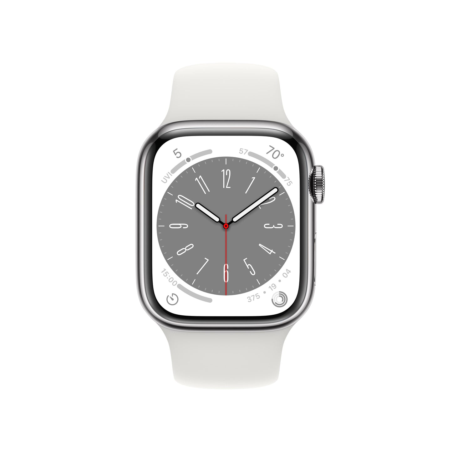 Apple Watch Series 8 GPS + Cellular de 41 mm con caja de acero inoxidable plateada y correa deportiva blanca - M/L