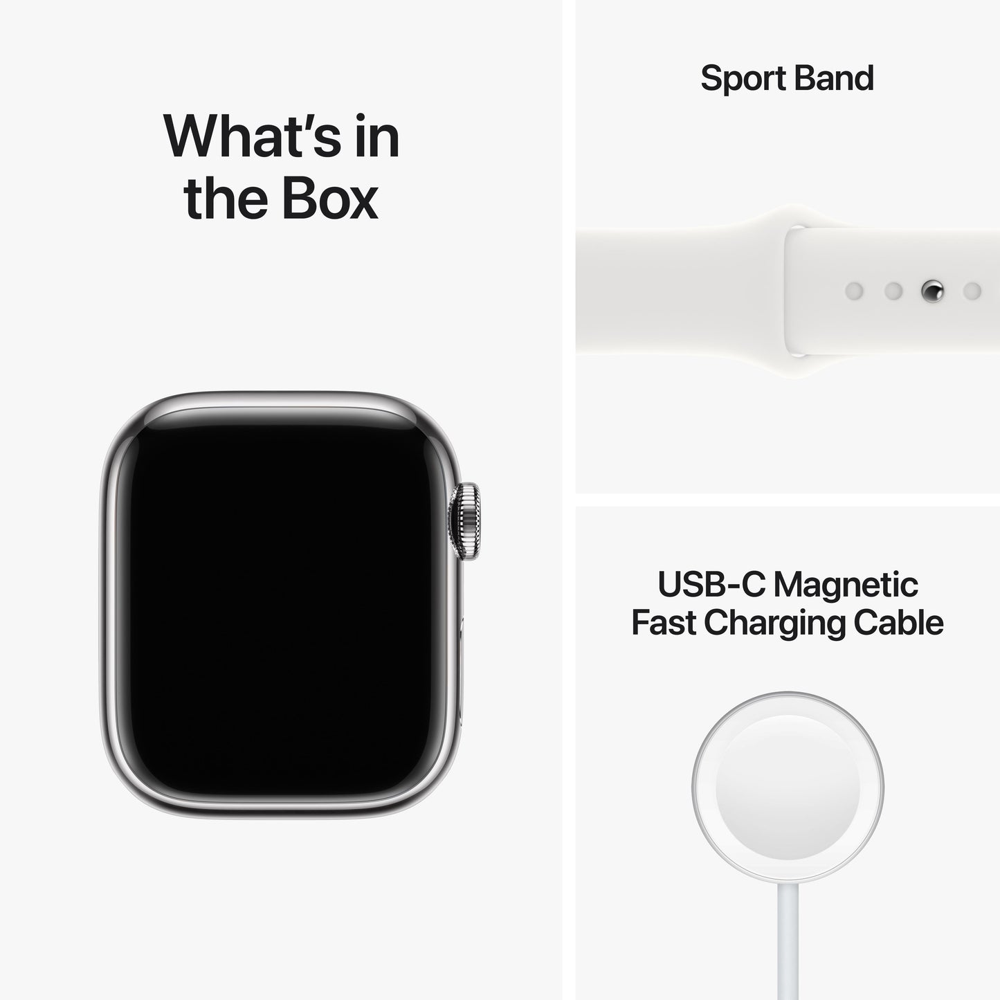 Apple Watch Series 8 GPS + Cellular de 41 mm con caja de acero inoxidable plateada y correa deportiva blanca - M/L