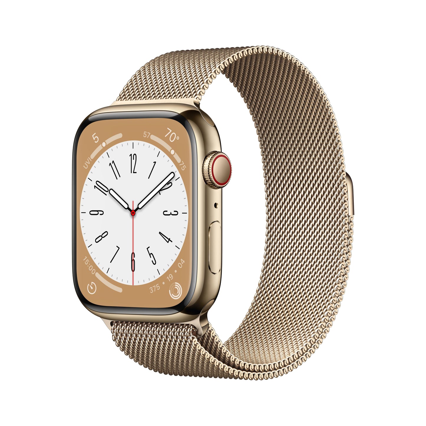 Apple Watch Series 8 GPS + Cellular de 45 mm con caja de acero inoxidable dorado y correa milanesa dorada