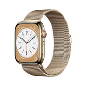 Apple Watch Series 8 GPS + Cellular de 45 mm con caja de acero inoxidable dorado y correa milanesa dorada